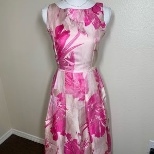 Calf length a line pink party dress